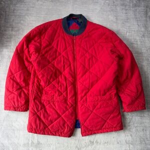 St Johns Bay Jacket Mens Large Red Vintage Quilted Bomber Insulated Reversible